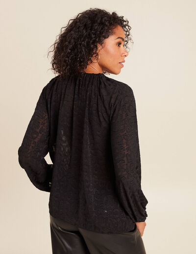 Blouse fluide col v manches longues noir femme