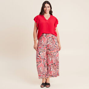 Blouse manches courtes volants rouge femme