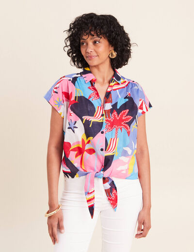 Chemise ample courte &agrave; manches courtes multicolore femme