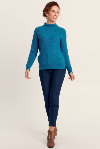 Pull manches longues bleu canard femme