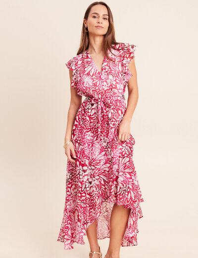 Robe longue portefeuille rose femme