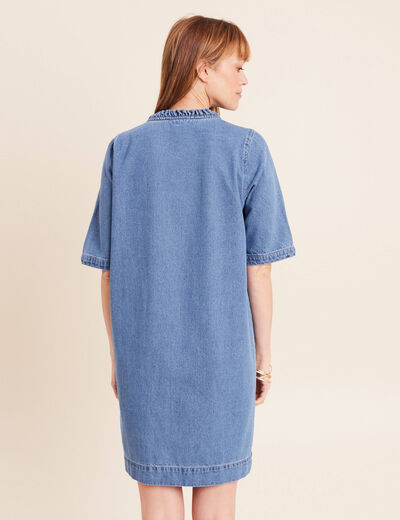 Robe courte &eacute;vas&eacute;e jean col montant denim double stone femme