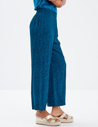 Pantalon flou élastiqué bleu canard femme