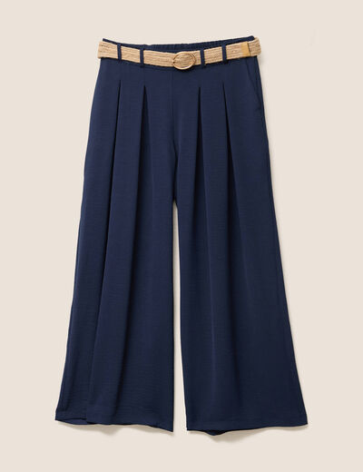 Pantalon jupe-culotte large bleu foncé femme