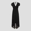 Robe longue &eacute;vas&eacute;e &agrave; volants noir femme