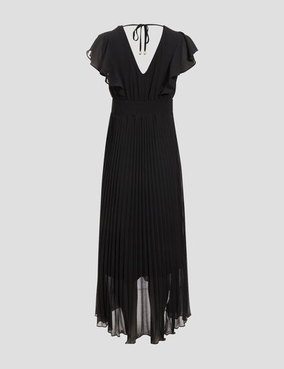 Robe longue évasée à volants noir femme