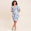 Robe droite courte col tunisien bleu femme