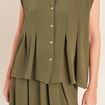 Chemise cintr&eacute;e manches courtes vert kaki femme