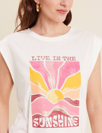 T-shirt sans manches ecru femme
