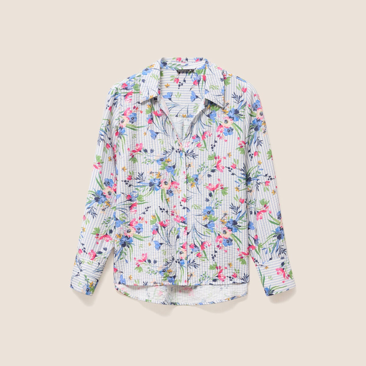 Chemise droite manches longues bleu femme