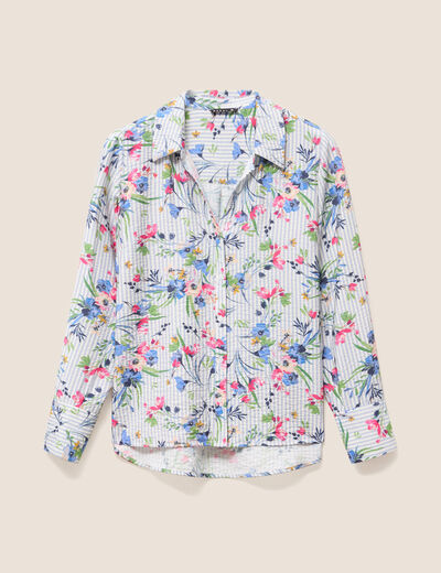 Chemise droite manches longues bleu femme
