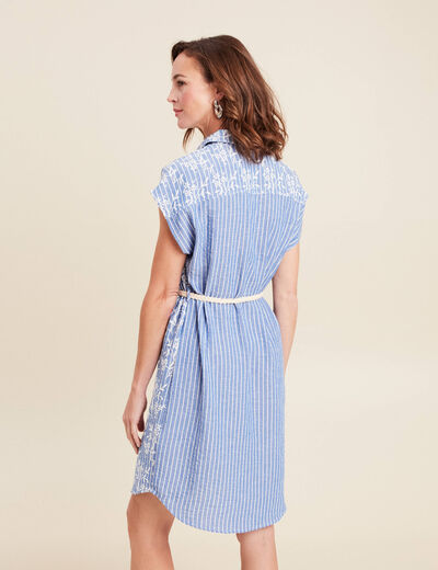 Robe droite courte col chemise ceinture bleu clair femme