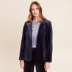 Veste velours manches longues doubl&eacute;e bleu marine femme
