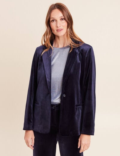 Veste velours manches longues doubl&eacute;e bleu marine femme