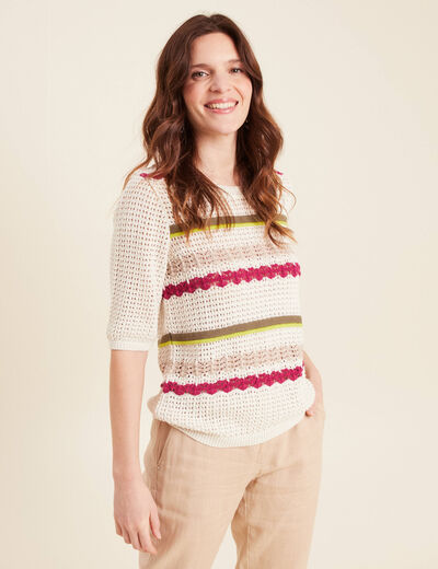 Pull dentelle col bateau multicolore femme