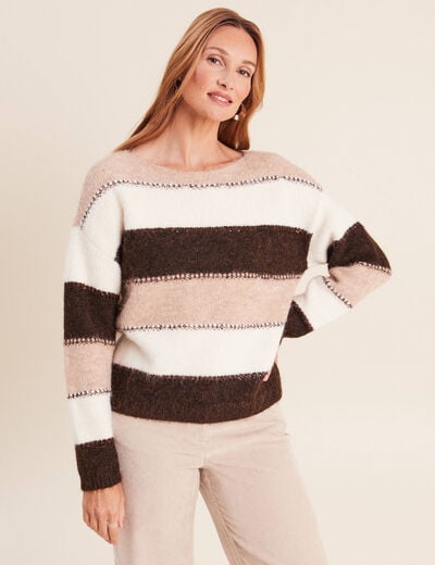 Pull col bateau marron femme