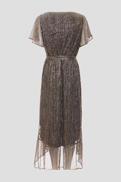 Robe longue droite ceinturée couleur or femme