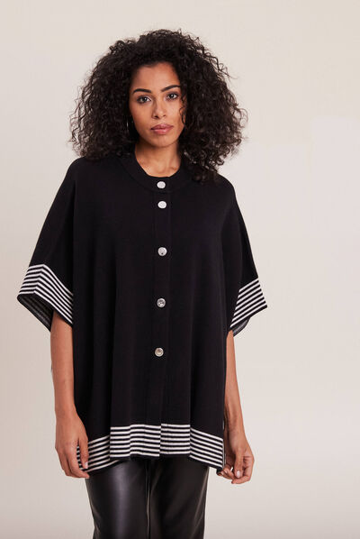 Poncho boutonné noir femme