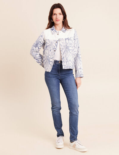 Veste bi-mati&egrave;re jacquard bleu femme