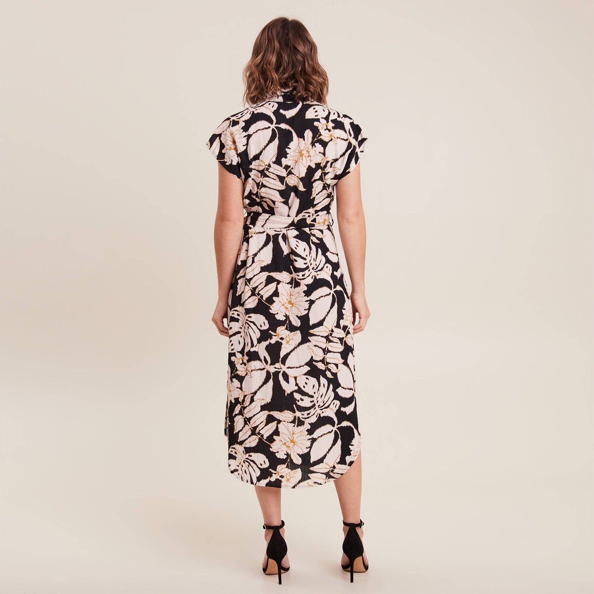 Robe midi droite ceinturée noir femme