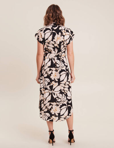 Robe midi droite ceinturée noir femme