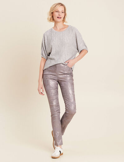 Blouse manches 3/4 plissée gris argent femme