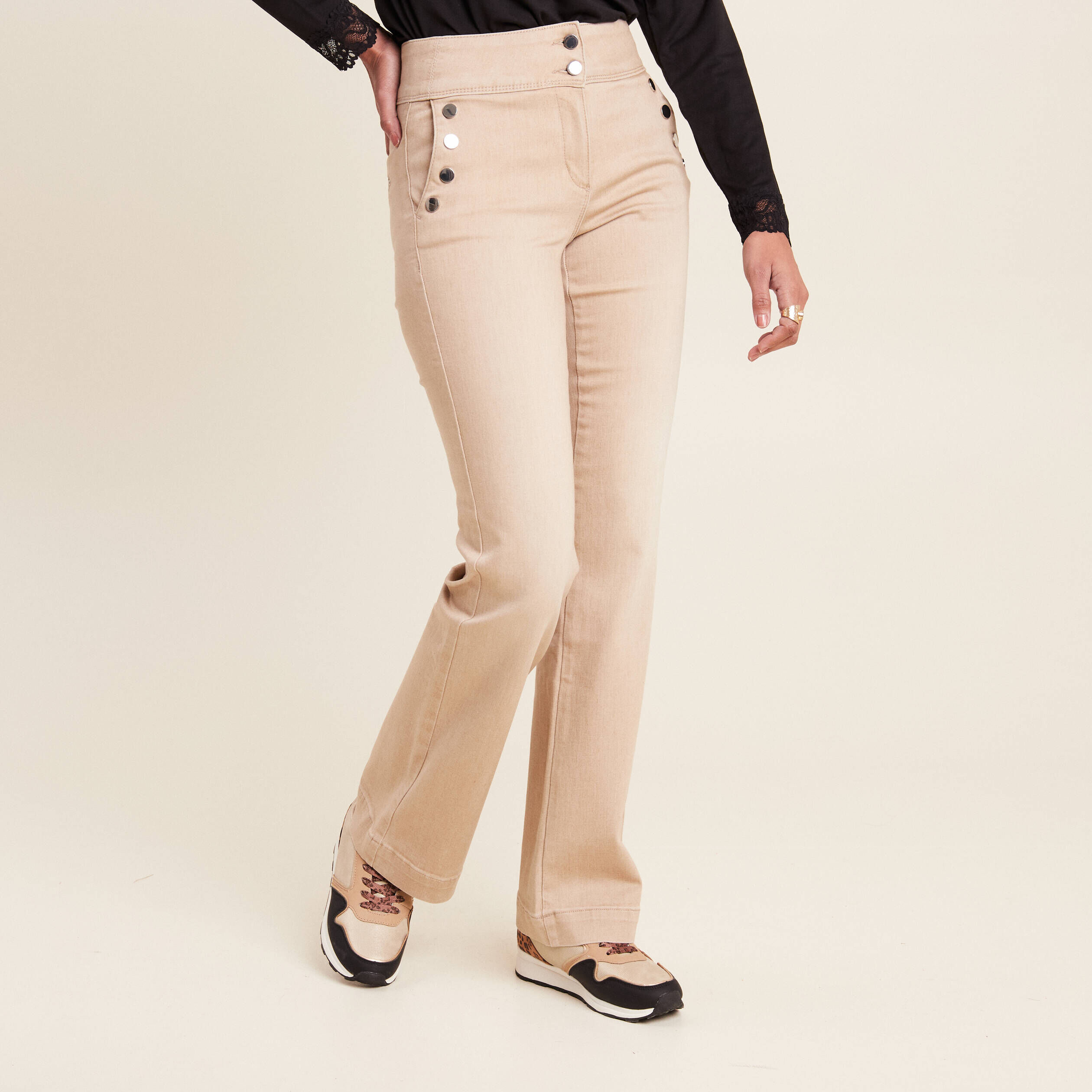 Jeans beige taille haute femme 2025