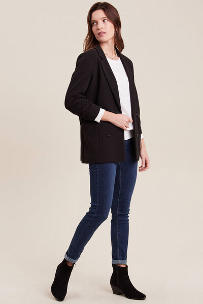 Veste tailleur manches 3/4 noir femme