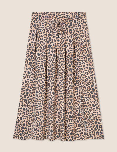 Jupe midi évasée plissée sable femme