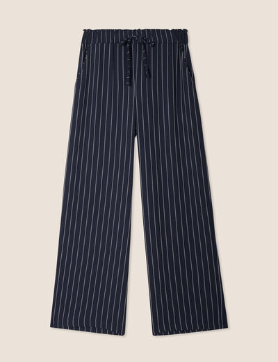 Pantalon large taille haute bleu foncé femme