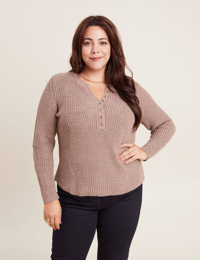 Pull manches longues taupe femme