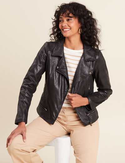 Veste esprit motard zippée noir femme