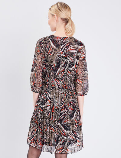 Robe évasée avec plis vert foncé femme