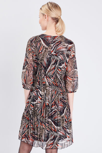 Robe évasée avec plis vert foncé femme