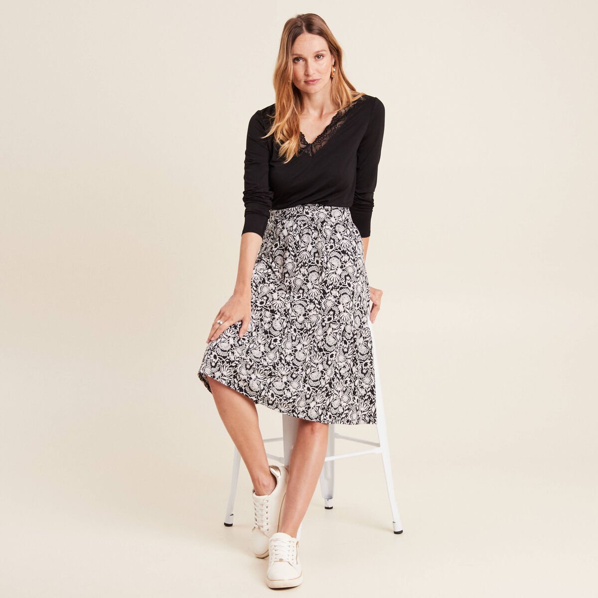 Jupe évasée fluide noir femme