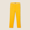 Pantalon coupe chino en lin ceintur&eacute; jaune or femme