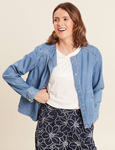 Blouson boutonné en jean denim double stone femme
