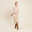 Jupe longue droite en jean denim beige femme