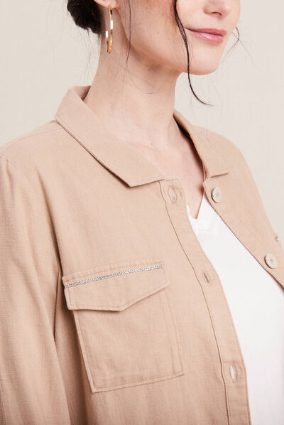 Veste droite boutonnée sable femme