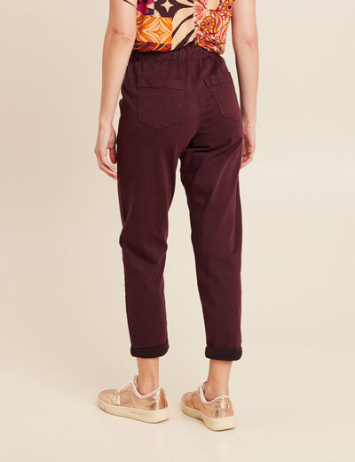 Pantalon coupe droite à coulisse bordeaux femme