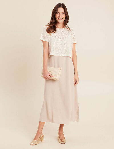 Robe 2 en 1 col rond gris clair femme