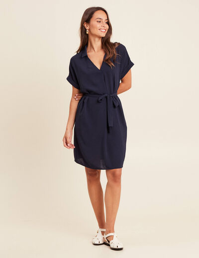 Robe fluide manches courtes bleu marine femme