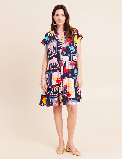 Robe courte &eacute;vas&eacute;e col chemise multicolore femme
