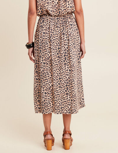 Jupe midi évasée plissée sable femme