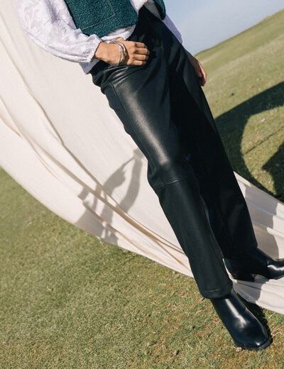 Pantalon similicuir droit 7/8&egrave;me noir femme
