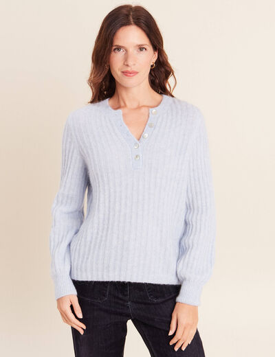Pull col tunisien denim snow gris femme