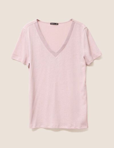 T-shirt manches courtes col en V parme femme