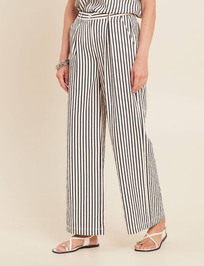 Pantalon large taille haute bleu foncé femme
