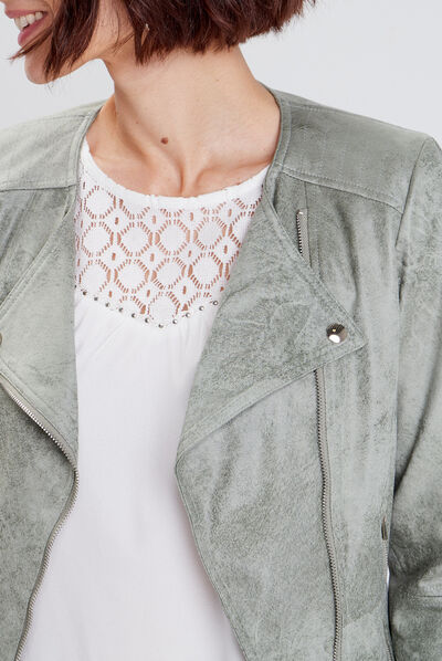 Veste droite zippée vert clair femme