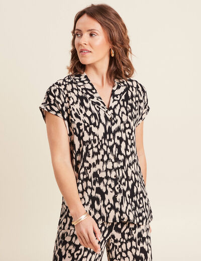 Chemise crêpe manches courtes noir femme